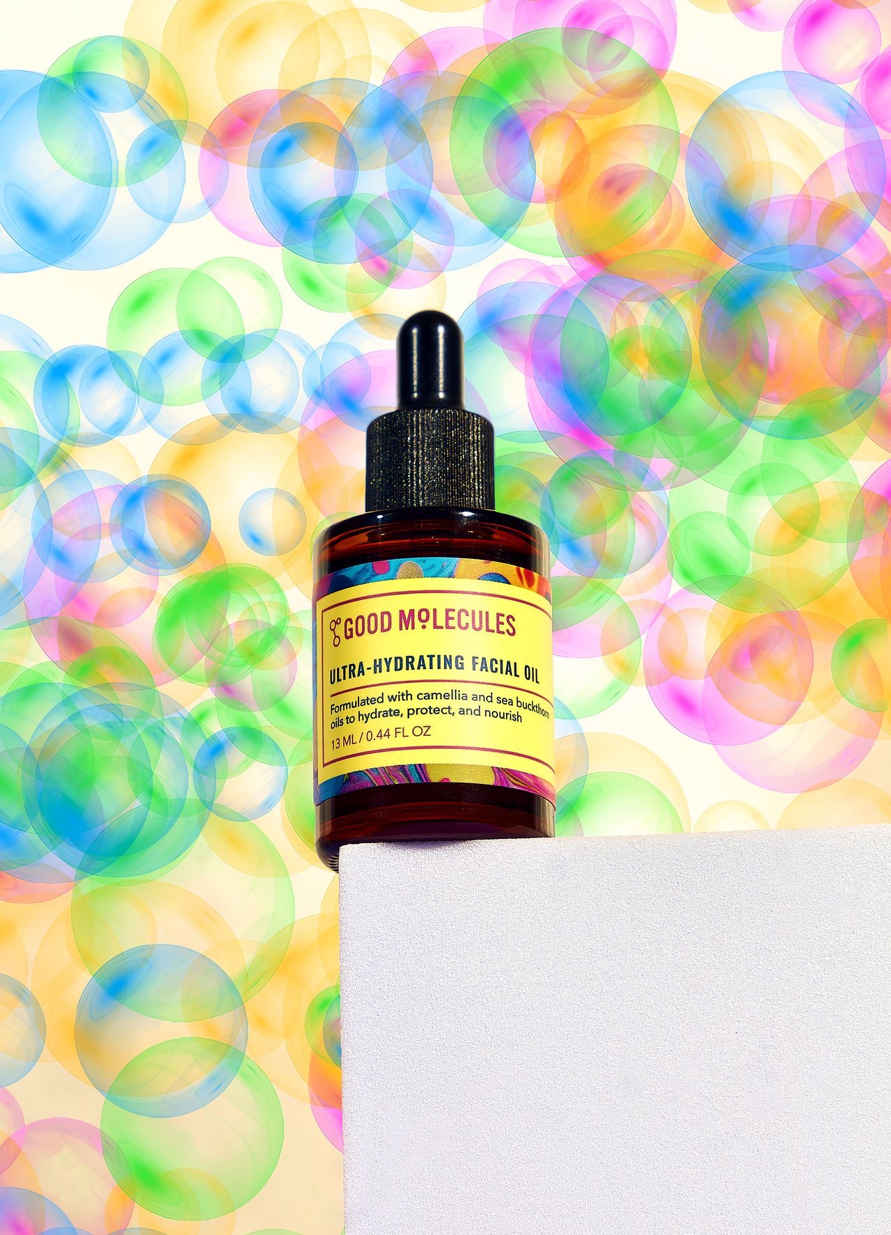 Skin care campaign graphic design with custom bubbles