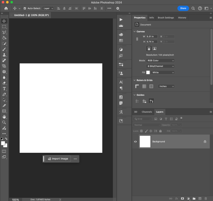 Adobe Photoshop 2024 Control Panel