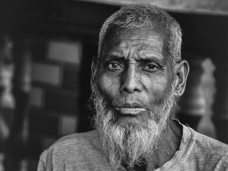 black and white photo of an older man