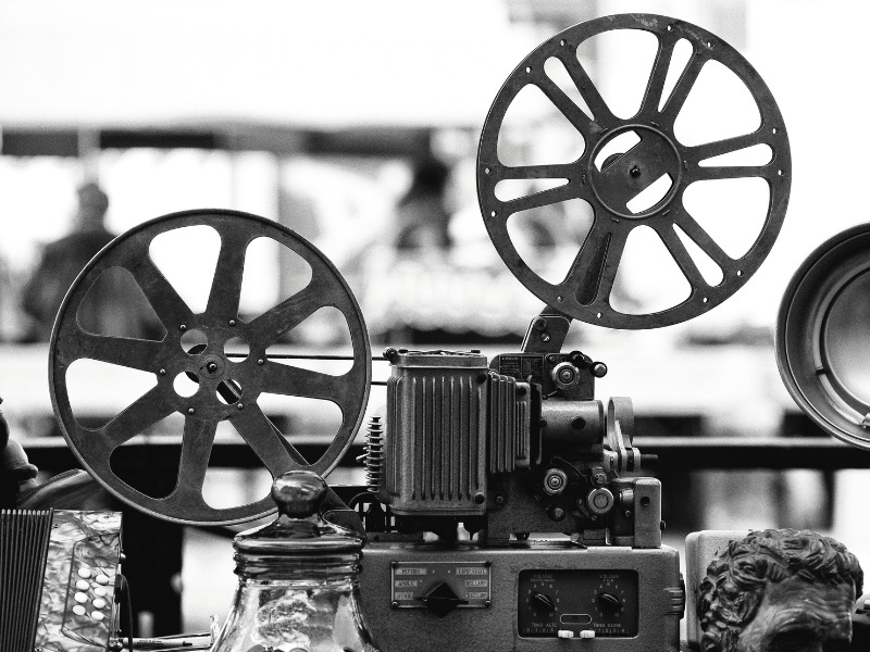 old movie projector in black and white
