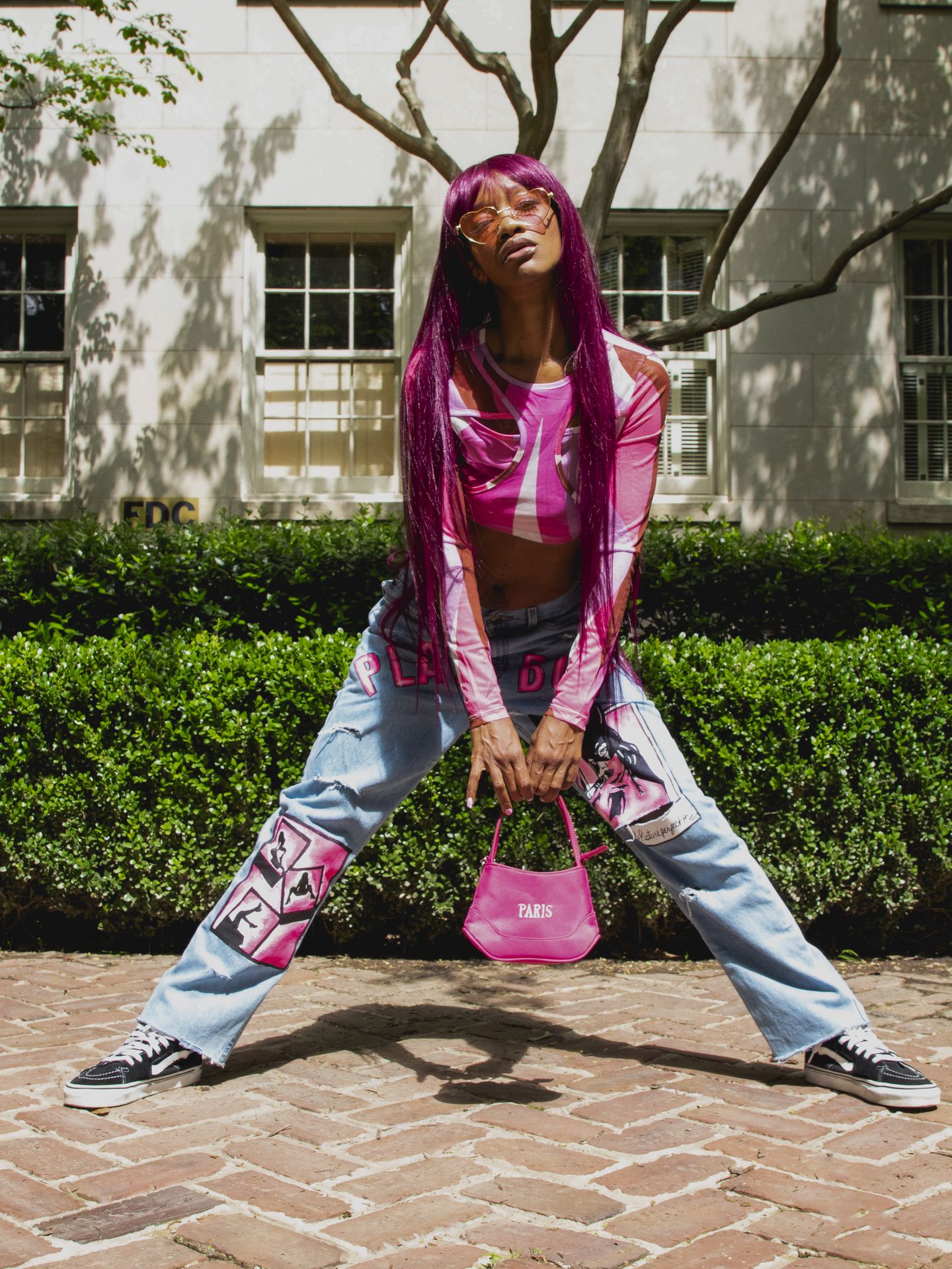 black women in all pink portrait photography using natural light 