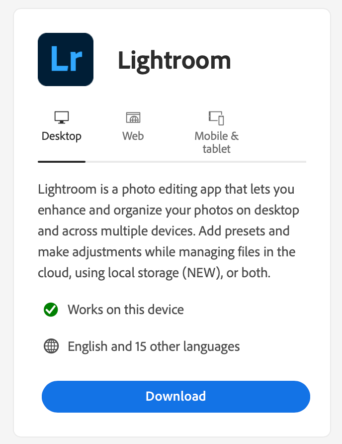 Adobe Lightroom download