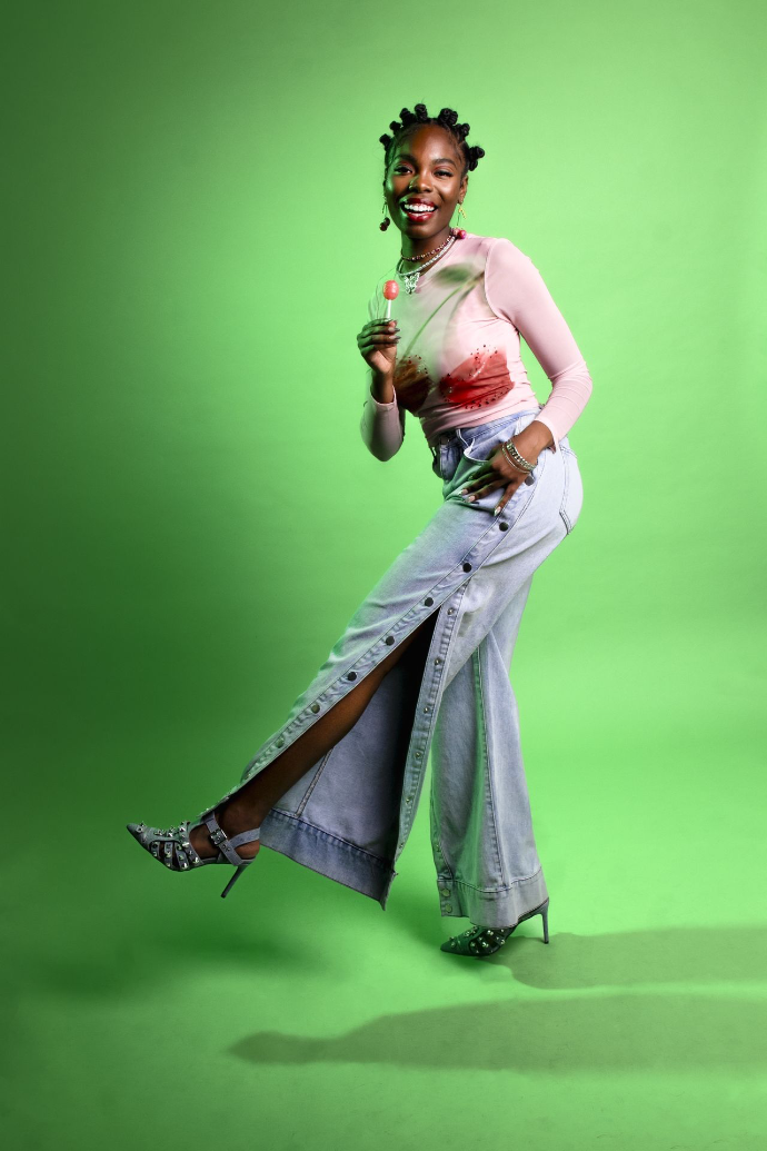 Portrait of a women with green background