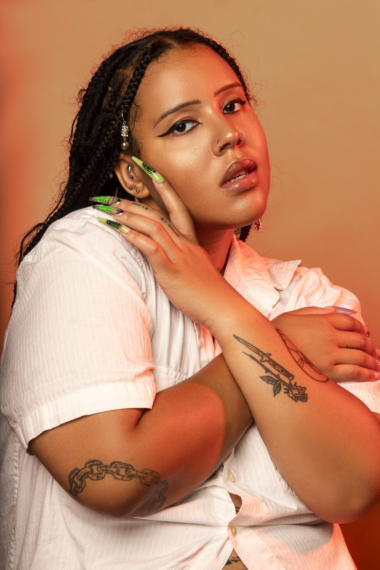 Editorial fashion photography in studio using light design